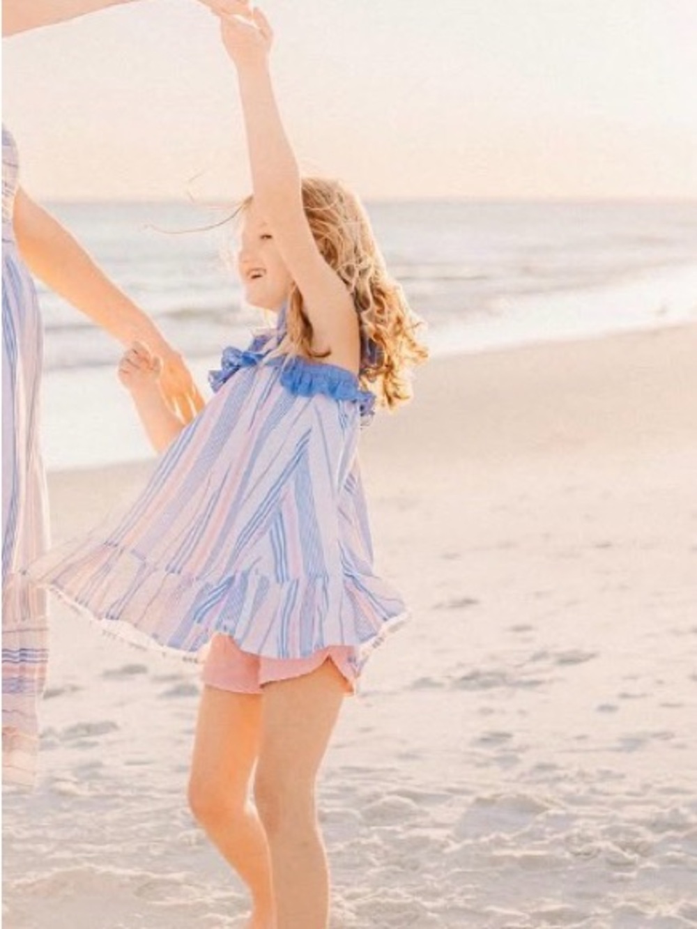 Girls' Blue & White Striped Ruffle Sundress Top